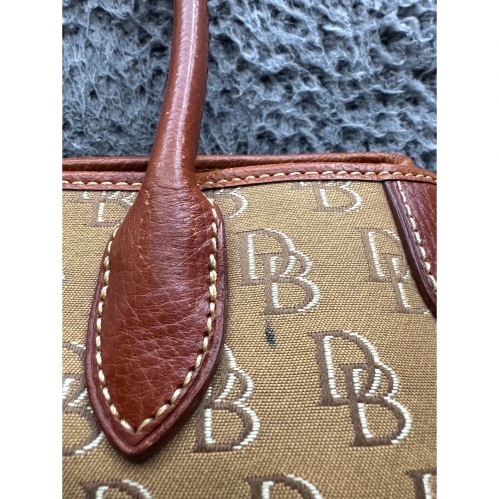 Dooney & Bourke Women's Logo Monogram Canvas Leather Trim Top Handle Bag Brown